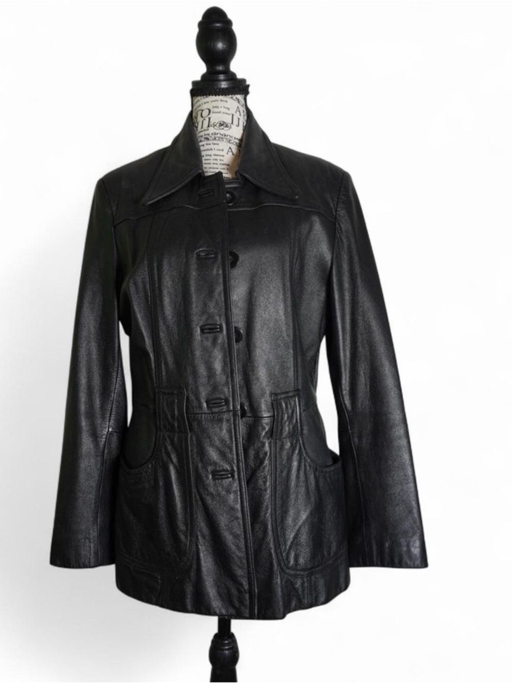 Wilsons Leather Black Button-Front Women's Leather Jacket